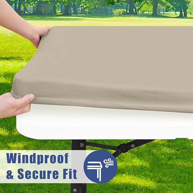 Moosfor Spandex 5 Foot Rectangle Table Cloth 6 Pack, Elastic Fitted Tablecloths for Picnic, Stretch Washable Patio Table Cover for Outdoor, Camping, Banquet and Parties (Taupe, 30"x60")