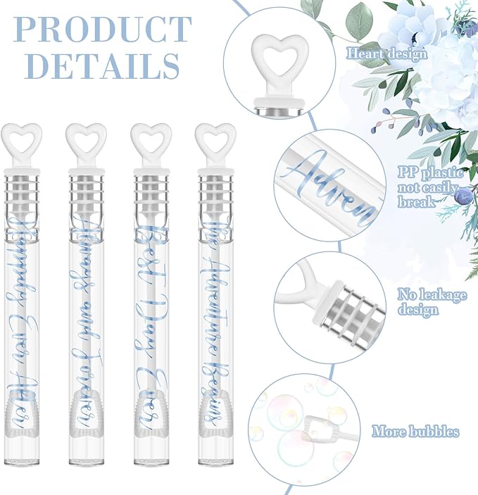 Hollowfly 120 Pack Wedding Mini Bubble Wands for a Wedding Bulk White Heart Blue Wish Bubble for Guests Send Off Wand Adults Bridal exit Shower Party Supplies Valentine Anniversaries Celebration