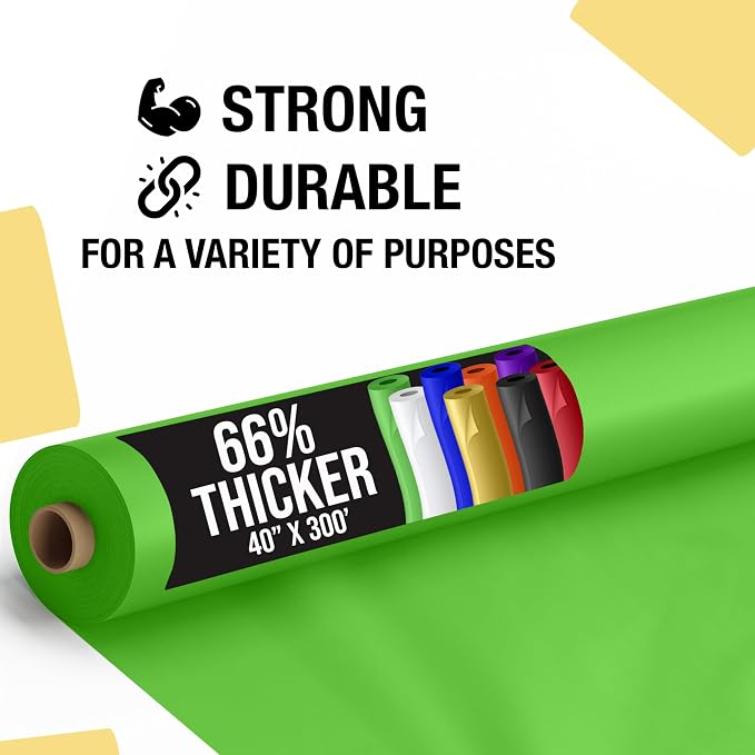 Party Solids 66% Thicker Premium Lime Green Plastic Table Cover Roll 40" X 300' Table Cloth Plastic Cover Roll Quality Thick Banquet Rolls Disposable Tablecloth Rolls Strong American Based Company