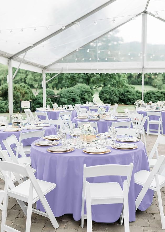 fani 8 Pack Polyester Round Tablecloth 120 Inch Lavender Circular Table Cloth, Stain and Wrinkle Resistant Washable Round Table Cover for Wedding Party Kitchen Dining Table Buffet Parties Camping