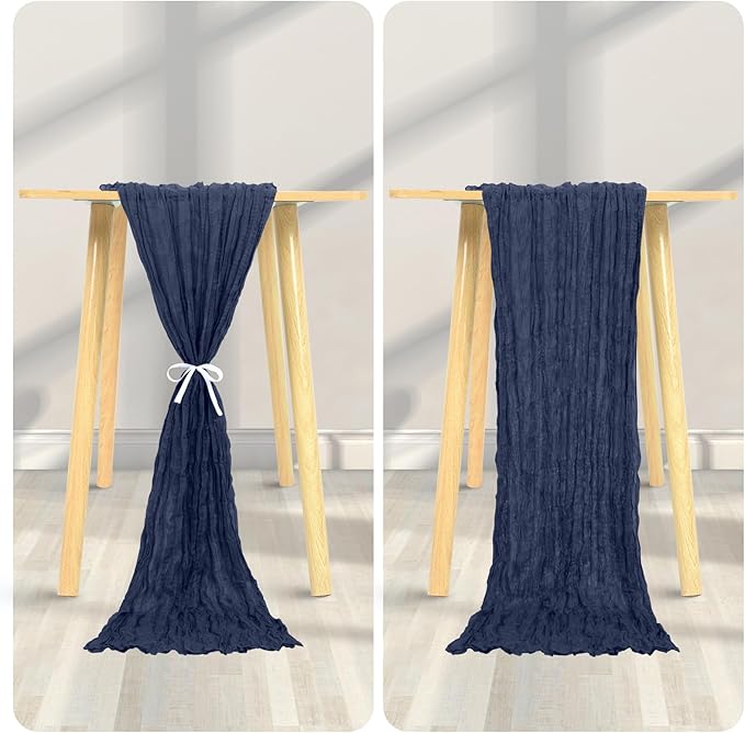 24 Pack Cheesecloth Table Runner 20 x 120 inch Cheese Cloth Table Runner Bulk,Romantic Boho Sheer Gauze Fabric Table Runners for Wedding Reception,Party,Bridal Shower Table Decor(Navy Blue)