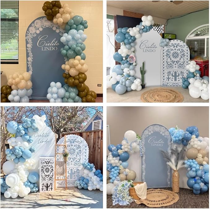 Set of 3 Arch Backdrop Cover Cielito Lindo Baby Shower Spandex Arch Fabric Cover for Mexican Bridal Wedding Birthday Party Decoration (6FT 6.6FT 7.2FT,Dusty Blue)