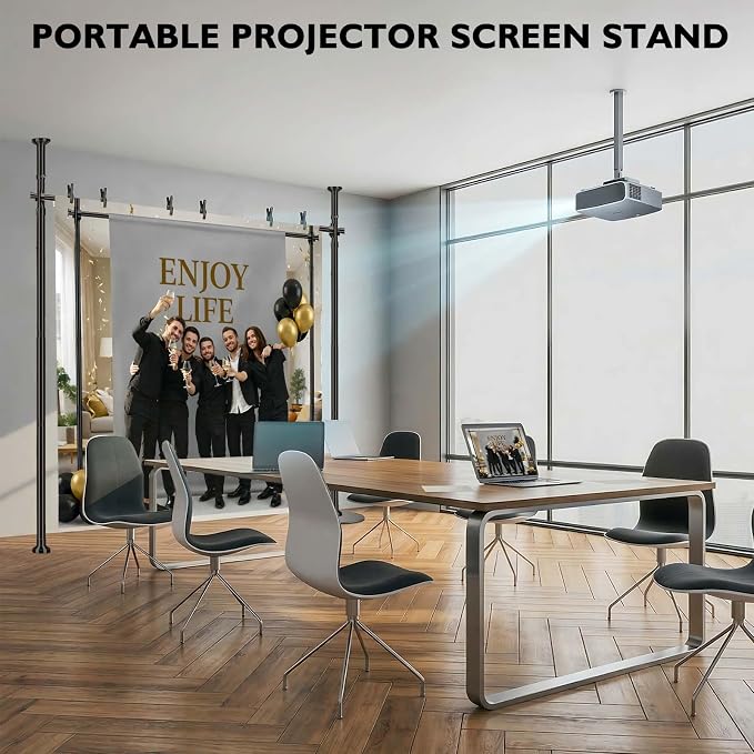 JILRON Backdrop Stand Heavy Duty Spring-Loaded Adjustable Photo Backdrop Stand, Sturdy Thickened Support, Adjustable Width 35-100" Height 43-120", Easy Setup for Photography, Parties- Black