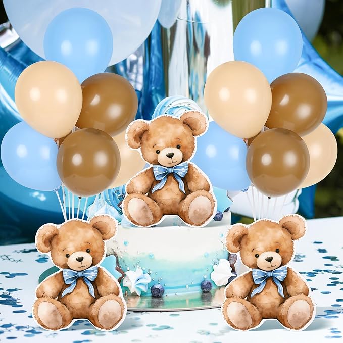 6 Sets Balloon Stand Kit for Table Blue Bear Baby Shower Tables Centerpieces with Balloon Boy Baby Shower Decor for Bear Theme Gender Reveal Birthday Party Table Decorations Supplies