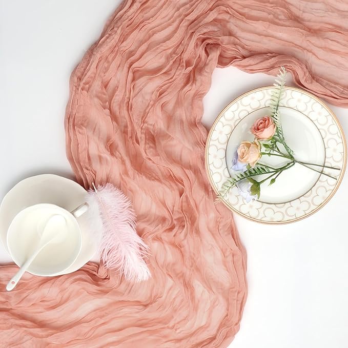 16 Pack Peach Cheesecloth Table Runner 10ft Boho Gauze Fabric 120 Inch Cheese Cloth Table Runner Rustic Sheer for Holiday Baby Shower Party Décor Home Wedding Decoration