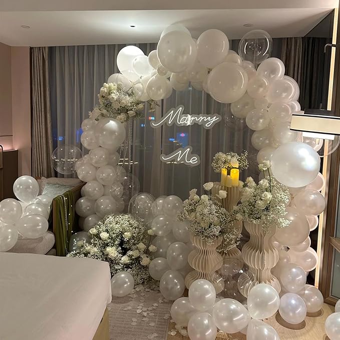 412pcs Pearl White Balloons Different Sizes 18 12 10 5 Inch, White Balloon Garland Arch Kit for Engagement Baby Shower Birthday Wedding Party Decorations