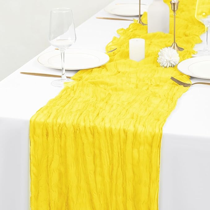10 Pack Yellow Table Runner 10Ft Cheesecloth Table Runner Boho Gauze Table Runners Romantic Long Sheer Fabric Cheese Cloth Table Runners for Wedding Party Bridal Shower(Yellow)