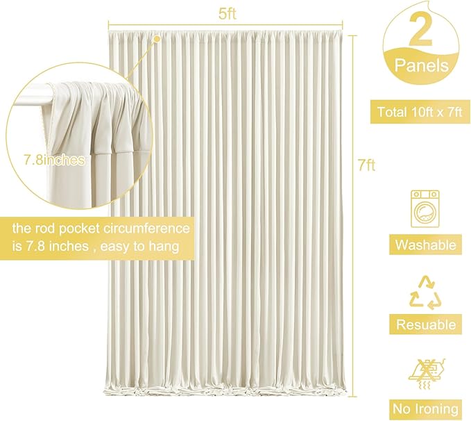 Beige Backdrop Curtain for Wedding Parties Wrinkle Free Ivory Photo Curtains Backdrop Drapes Fabric Decoration for Baby Shower Photoshoot 5ft x 7ft,2 Panels