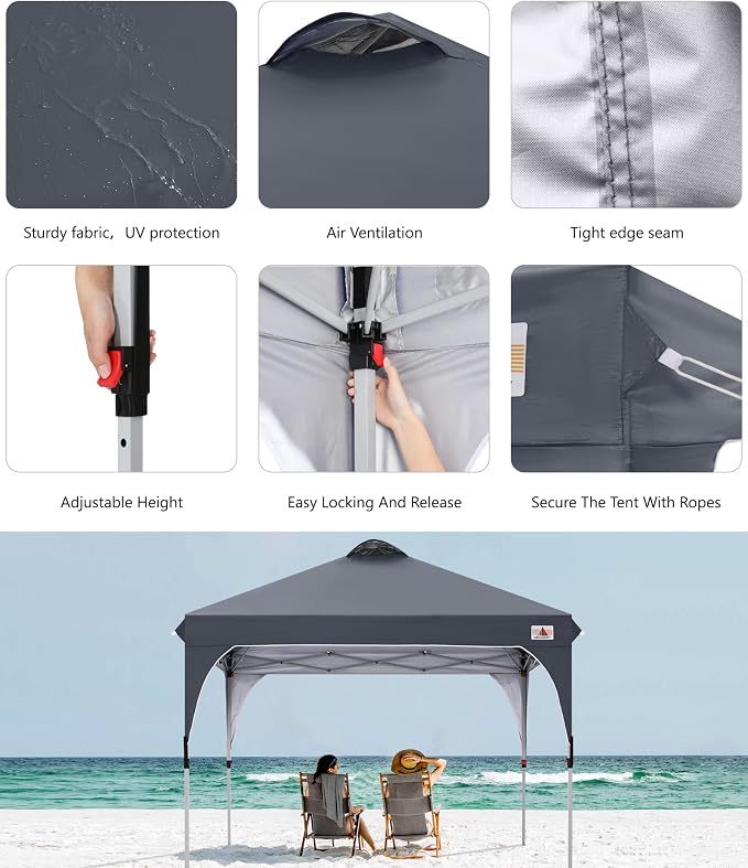 ABCCANOPY Outdoor Pop up Canopy Tent, 10x10 Instant Portable Canopy for Camping, Beach, Backyard, Dark Gray