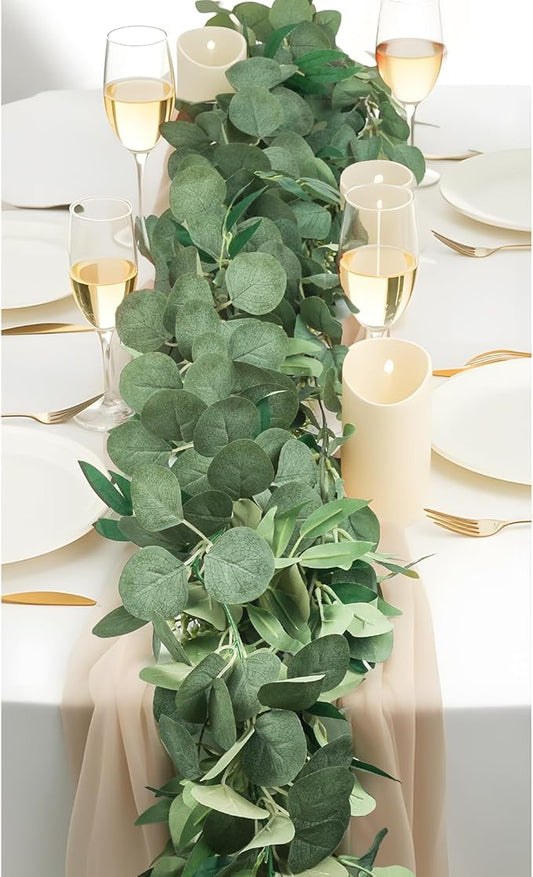 6Ft Eucalyptus Garland, Upgrade Bushy Artificial Greenery Garlands lvy Vines with Willow Leaves for Wedding Arch Home Party Table Runner Centerpiece Decor