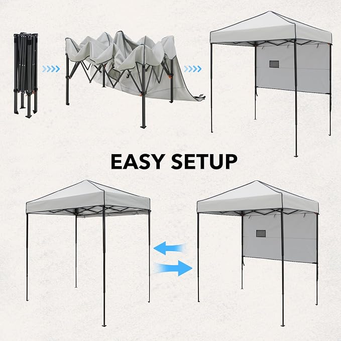 6x4 Pop Up Canopy Tent with Half Wall Panel, Instant Portable Beach Canopy, Outdoor Tent with Carry Bag for Camping, Sports, Tailgating, Events, Gray