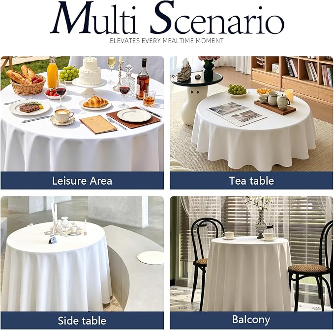 WIGENIUS 10 Pack White Table Cloth Round Tablecloths 90 Inch,Polyester Table Cloth for 5 Foot Round Tables,Wrinkle Resistant Washable Fabric Table Covers for Party,Wedding Banquet
