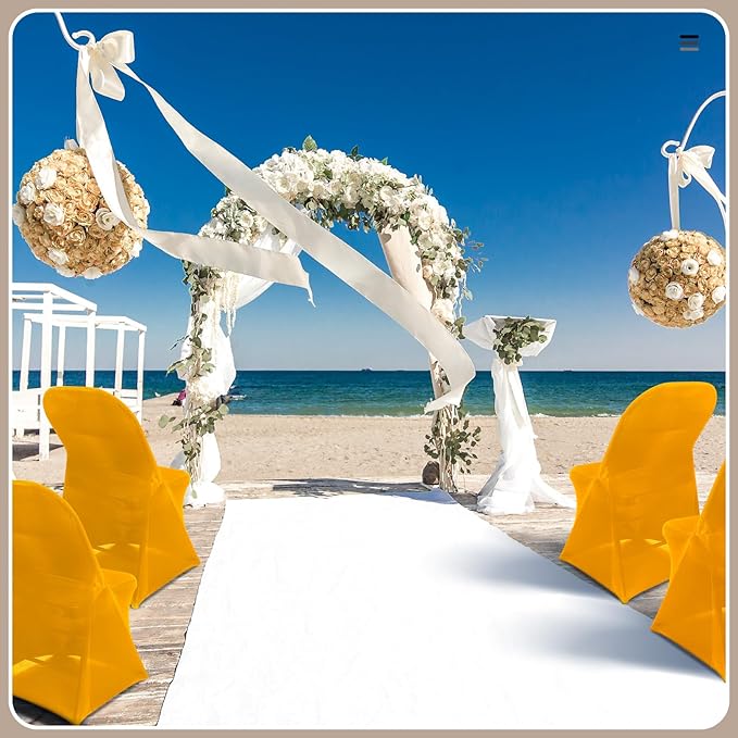Newwiee 50 Pcs Spandex Chair Covers Bulk - Stretch Folding Flat Front Fitted Universal Chair Protector Pack Removable Washable for Wedding Party Dining Banquet Event (Gold)
