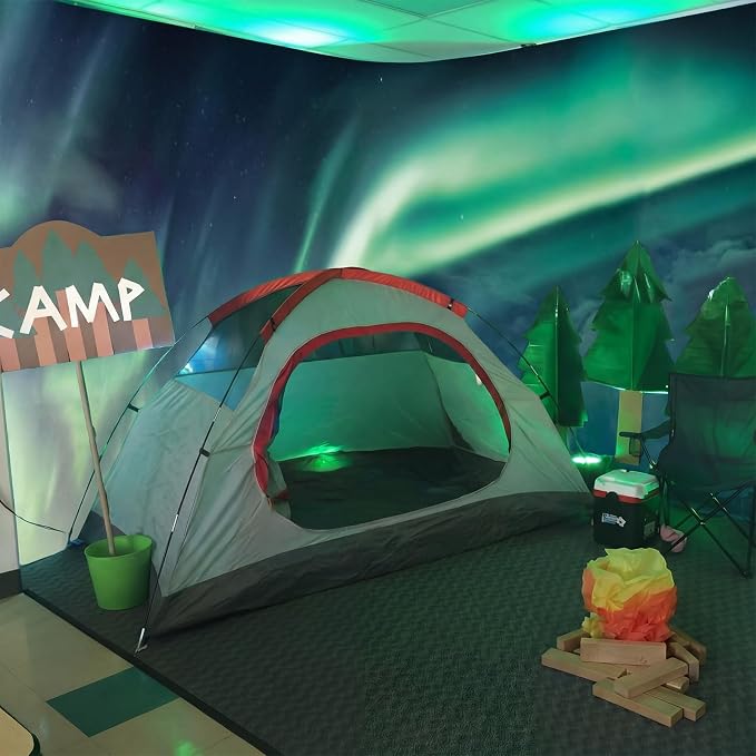 VioraWhite 3 Pcs Camping Classroom Banners Party Decorations DIY Camping Birthday Party Decorations 24 Inch x 12 ft Aurora Borealis Banners Ceiling Covers for Classroom Daycare Reading Nook Bonfire