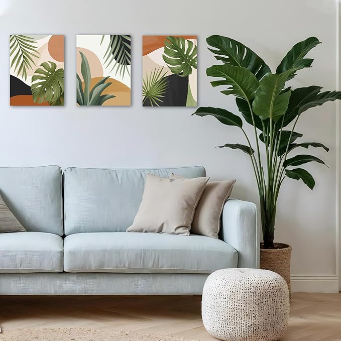 LiTiu Abstract Boho Tropical Monstera Palm Leaf Canvas Wall Art Decor,Mid Century Modern Framed Wall Art Canvas Prints Decor,15”x 23”Set of 3,Minimalist Boho Decorations For Home Girls Bedroom Bathroom Office