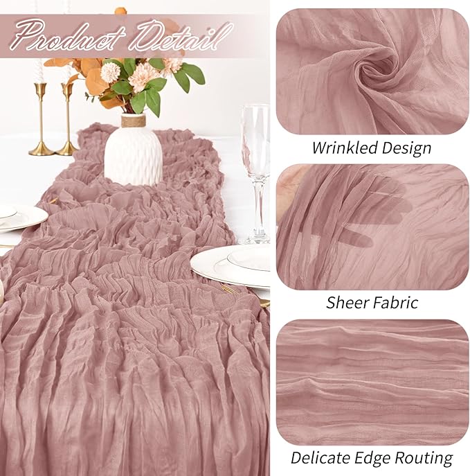 15 Pack Dusty Pink Cheesecloth Table Runner 17 x 108 inch Cheese Cloth Table Runners 9ft Pink Table Runner Rustic Romantic Sheer Gauze Runner for Wedding Party Baby Shower Table Decoration