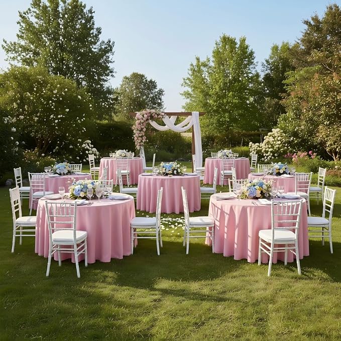 sancua Round Tablecloth 108 Inch Diameter, 6 Pack - Circle Polyester Fabric Table Cloth for Wedding Party Reception Banquet Birthday, Washable Christmas Table Cover (Fit 42-96 Inch Tables), Pink