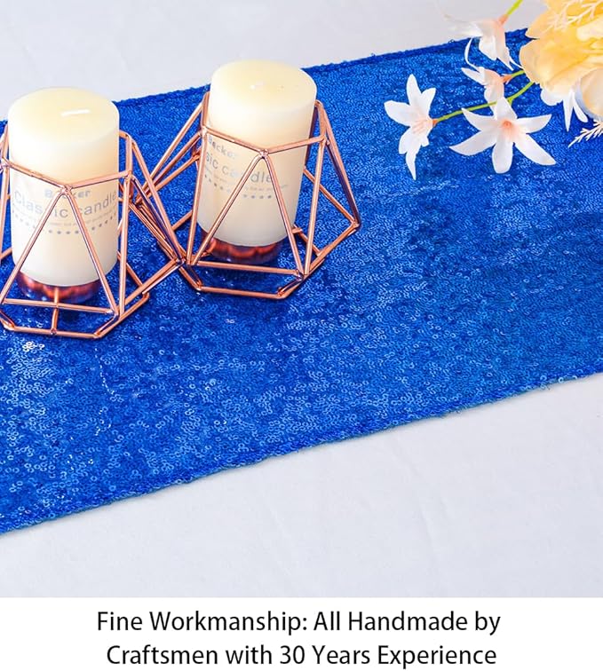 ShinyBeauty Blue-Table-Runners-15 Pieces-12 x108-Sequin-Table-Runners Wedding Catering Royal Blue Table Runner Christmas Decorations Glitter Fabric Holiday Table Runners 108 Inches