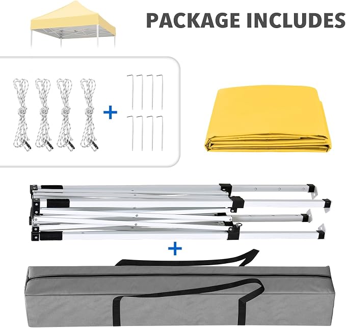 COOS BAY 5x5 Pop Up Canopy Tent, Portable Lightweight Sun Shelter with Carry Bag, Easy Setup Outdoor Canopy for Beach, Camping, Sports & Backyard Shade, Yellow