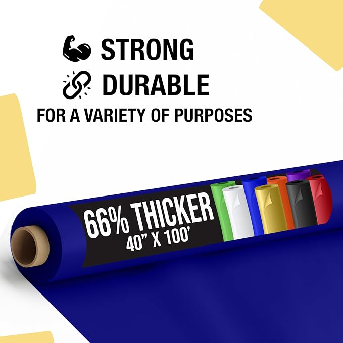 Party Solids 66% Thicker Premium Navy Blue Plastic Table Cover Roll 40" X 100' Table Cloth Plastic Cover Roll Quality Thick Banquet Rolls Disposable Tablecloth Rolls Strong American Based Company