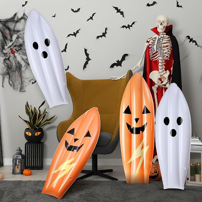 JellyArch 2 Pcs Halloween Inflatable Decorations 36 Inch Inflatable Trunk or Treat Car Decoration Blow up Ghost Surfboard for Halloween Holiday Pool Beach Party Decor