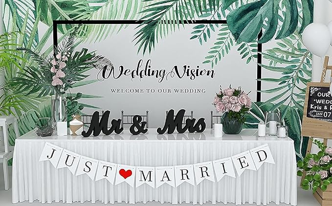 VIOPVERY Mr and Mrs Sign & Just Married Banner,Mr & Mrs Signs for Wedding Table,Large Wooden Letters for Sweetheart Table,Photo Props Wedding decorations for Anniversary,Black