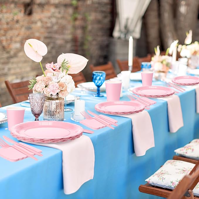 Tegeme 256 Pcs Pink and Blue Gender Reveal Party Supplies Disposable Tablecloth Paper Plates Napkin Cup Plastic Fork Knives Spoon Tableware Serve 36 Guest for Birthday Baby Shower Wedding Decoration