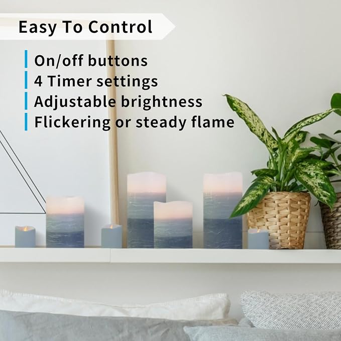 FURORA LIGHTING Blue Ombre LED Candles, 8-Pack Set with Remote & Timer | Includes 4 pillars and 4 votives. Creates a serene coastal ocean theme gradient glow throughout any large space.