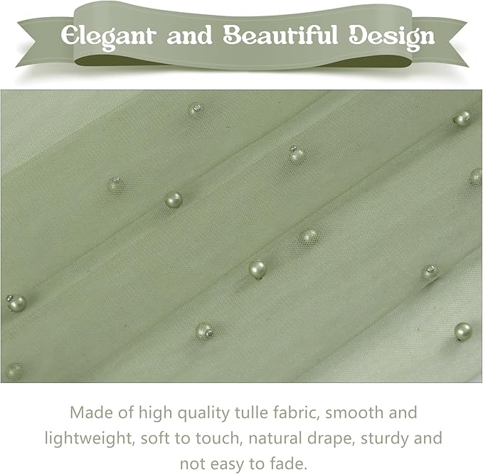 12 Pack 10FT Pearl Table Runner 30x120 Inch Sage Green Tulle Fabric Boho Rustic Sheer Table Runners Lace Table Cloth for Wedding Bridal Shower Birthday Party Arch Veil Dessert Table Decor (Sage Green)