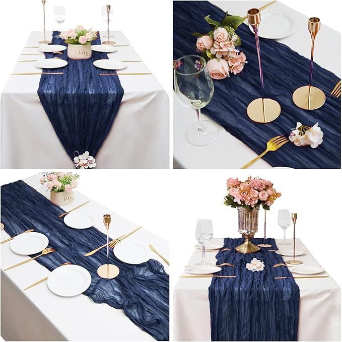 15 Pack Navy Blue Cheesecloth Table Runner 10Ft Gauze Cheese Cloth Table Runner 35x 120Inch Romantic Boho Table Runners for Wedding Birthday Party Anniversary Bridal Baby Shower Reception Table Décor