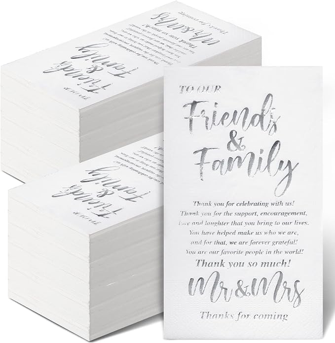 200 Pcs Wedding Napkins Mr & Mrs Dinner Napkins for Reception Disposable Decorative Towels for Wedding Shower Banquet Rehearsal Dinner Decor (Silver)