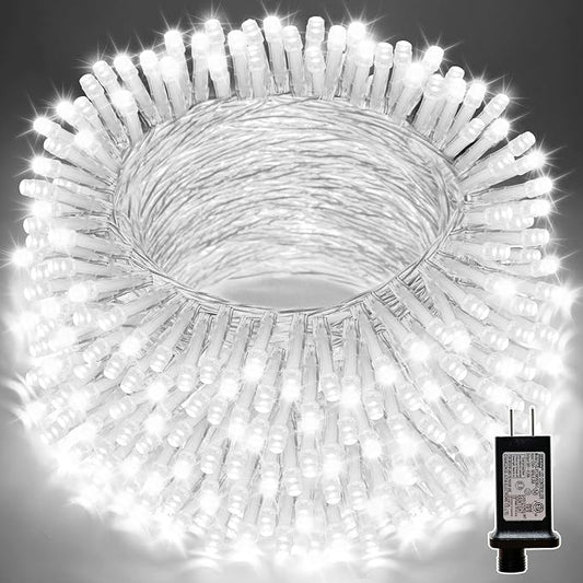LAMPHOME 66ft Christmas Decorative Mini Lights,200 LED Transparent Wire Fairy Starry String Lights Plug in, 16 Lighting Modes, for Indoor Outdoor Xmas Tree Wedding Party Decoration (White)