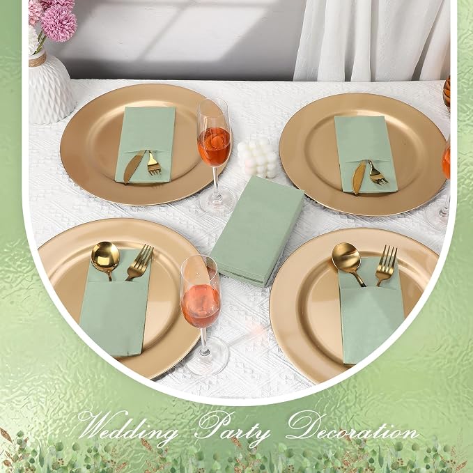 Seajan 120 Pcs Sage Green Napkins 2 Ply 16"x16" Sage Green Linen Feel Napkins Disposable Soft Linen Dinner Wedding Guest Hand Towels for Wedding Bridal Baby Shower Decorations Supplies