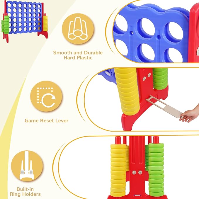 Peekabu Giant 4-in-A-Row Connect Game Outdoor, 3.5FT Jumbo 4-to-Score Yard Game for Kids & Adults, 42 Rings & Quick-Release Slider