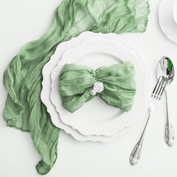 100 Pack Sage Green Cheesecloth Napkins Washable 21x21 Inches Sage Green Cloth Napkins Set of 100 Dinner Table Napkins for Wedding Bridal Baby Shower Rustic Boho Cotton Gauze Summer Party Table Decor