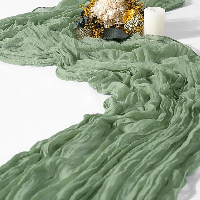 24 Packs Cheesecloth Table Runner Sage Green,10 Ft Sage Green Table Runner for Wedding, Rustic Gauze Boho Decoration for Wedding Party Bridal Shower,21.5x120in