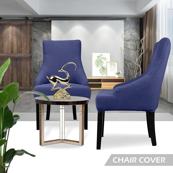 Lellen Stretch Wingback Chair Cover Slipcover - Reusable Wingback Side Chair Slipcover,Dining Chair Covers,Arm Protector Seat Cover for Dining Room Banquet Home Decor(Navy, 2PC)