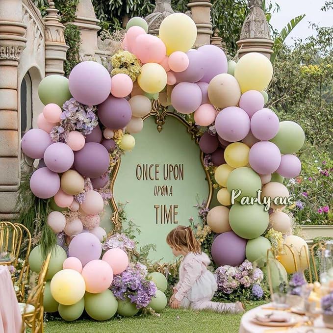 Purple Green Pink Balloon Arch Double Stuffed Dusty Green Lavender Light Yellow Sand Latex Pastel Lilac Balloon Garland Kit for Baby Shower Wedding Birthday Easter Floral in Bloom Party Decoration