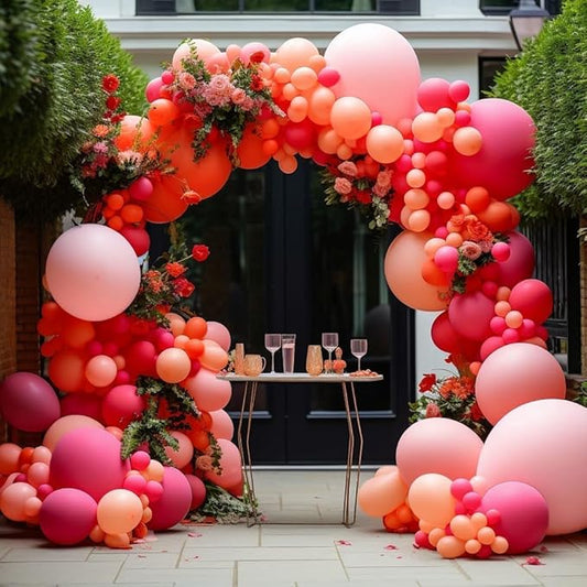 Pink and Rose Red Balloons Garland Double Stuffed Baby Pink Balloons Different Sizes Macaron Orange Latex Arch Kit for Birthday Baby Shower Wedding Anniversary Party Decorations