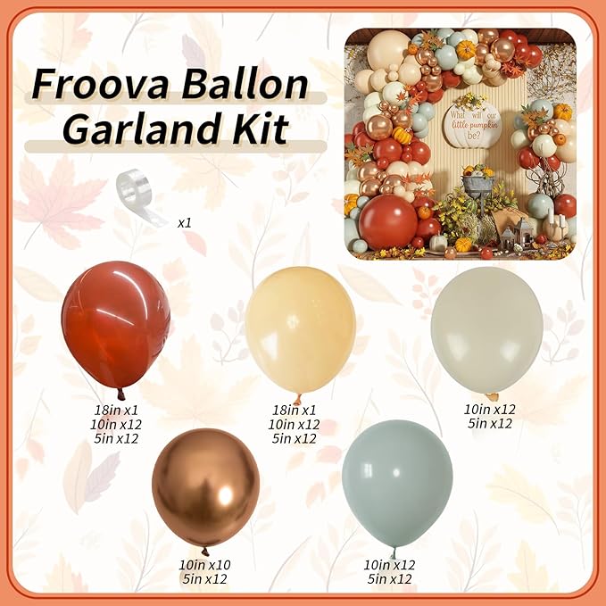 Fall Balloon Arch kit, 122Pcs Thanksgiving Balloon Garland, Beige Burgundy Dusty Green Ivory White Metallic Gold Balloons for Autumn Birthday Harvest Baby Shower Fall Little Pumpkin Party Decorations