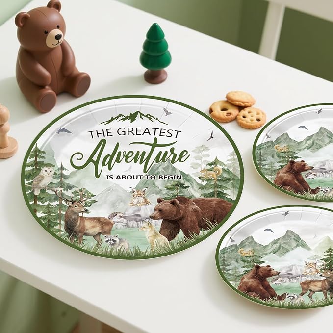 Xynic 144pcs Let The Adventure Begin Baby Shower Decorations Tableware Complete Party Set, Let The Adventure Begin Decorations, Serves 20 Guests, for Boy Baby Shower Party
