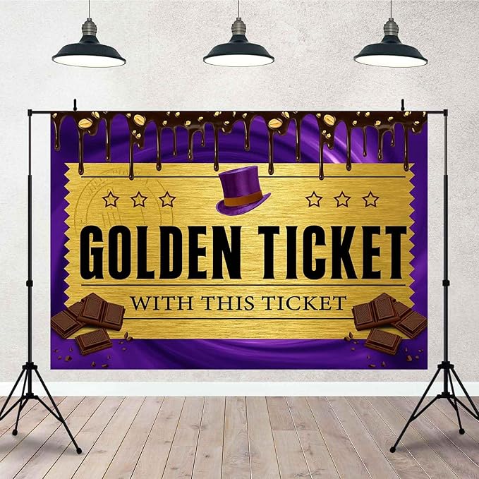 7x5FT Chocolate Factory Backdrop Golden Ticket Backdrop Candy Party Background Kids Birthday Party Banner Baby Shower Decor Photo Booth Props TAYBDJ820
