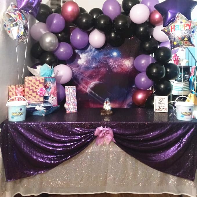 B-COOL Purple Sequin Tablecloth Decorations: Sparkly Mermaid Tablecloths 50x80 Inch Halloween Glitter Table Overlay Bridal Shower Carnival Rectangular Tablecloths