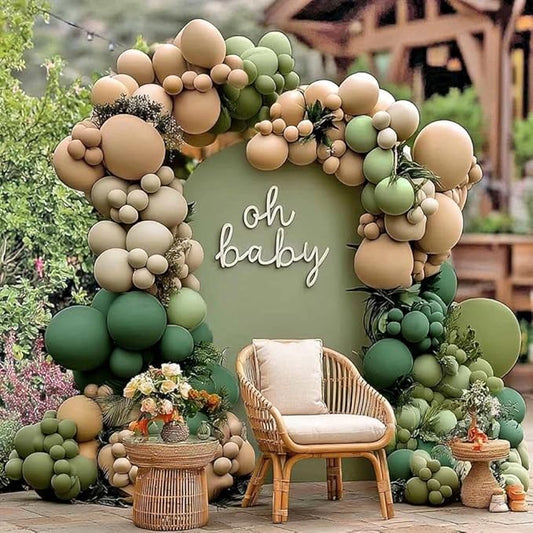 Sage Green Brown Balloon Arch Kit Double Stuffed Dusty Olive Green Tan White Sand Apricot Latex Balloon Garland for Neutral Baby Shower Safari Dinosaur Birthday Woodland Wild One Party Decoration