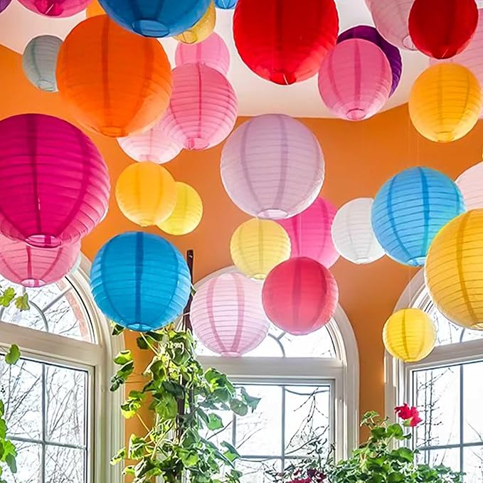 Rainbow Paper Lanterns 12Pcs Colourful Hanging Lanterns for Birthday Party, Wedding, Home Decor, Baby Shower Festive Decoration