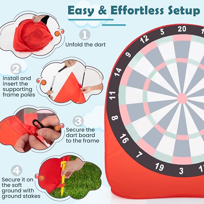 Goplus Giant Dart Board w/ 4 Kick Balls, Carrying Bag, Foldable Portable Throw & Kick Soccer Sport Target Games for Kids Adults Family Activities, Outdoor Yard Lawn Party Carnival Games