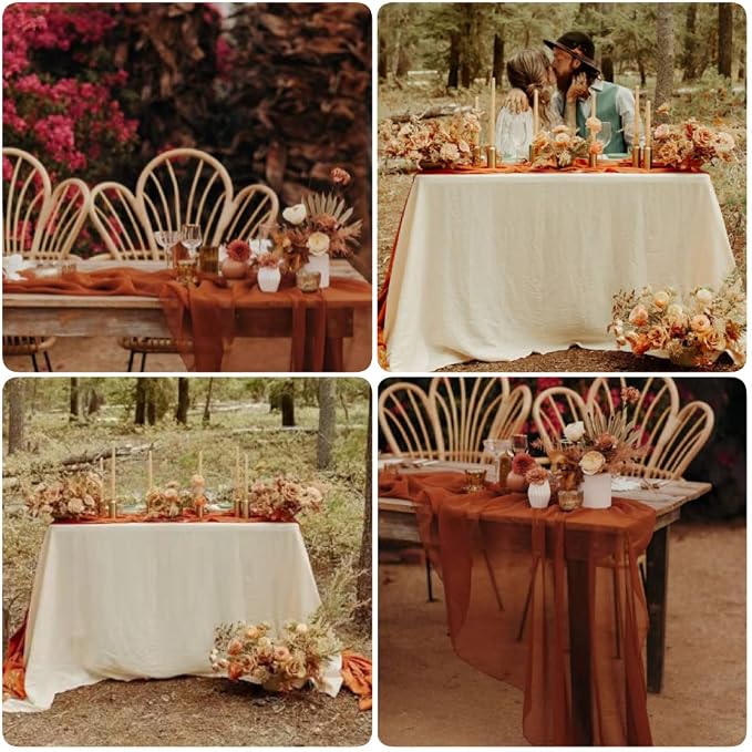 Fivenl 12 Packs Chiffon Table Runner - Terracotta, Sheer, Romantic Style for Wedding, Birthday, Baby Shower (12" x 120")
