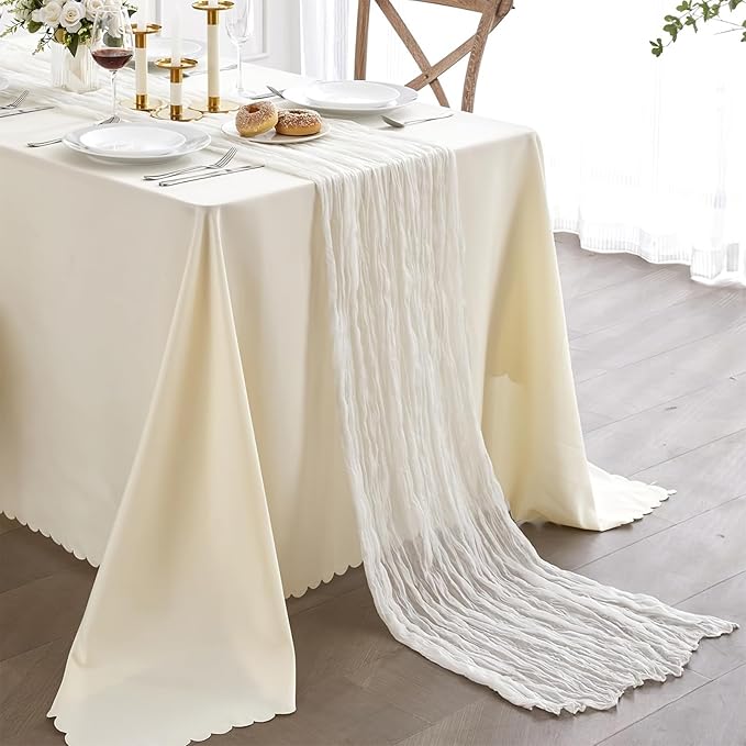 Cheesecloth Table Runner 21x120 Inch White Gauze Table Runners Reusable Polyester 10ft Boho Rustic Cheese Cloth Table Runner for Wedding Party Baby Shower Birthday