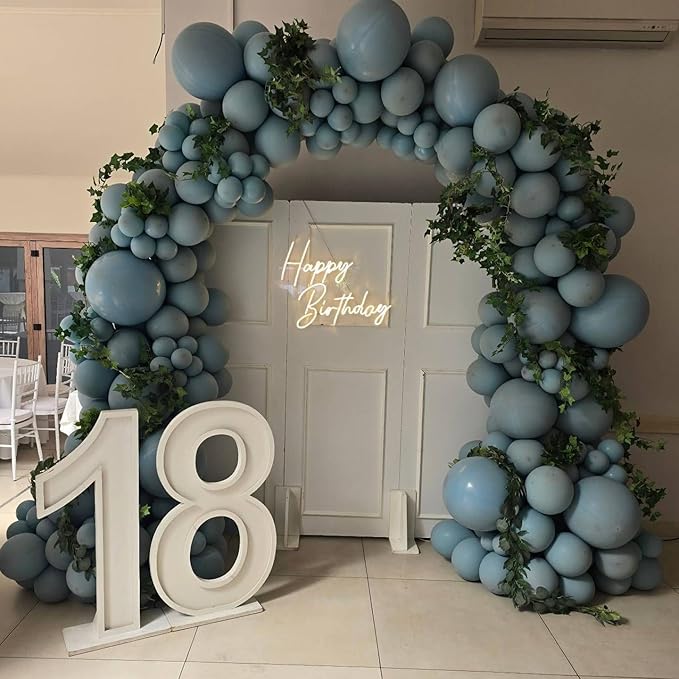 Double Dusty Blue Stuffed Balloons Different Size 115Pcs 5/10/12/18" Slate Blue Balloon Arch Garland kit for Birthday Baby Shower Bridal Shower Gender Reveal Wedding Theme Party