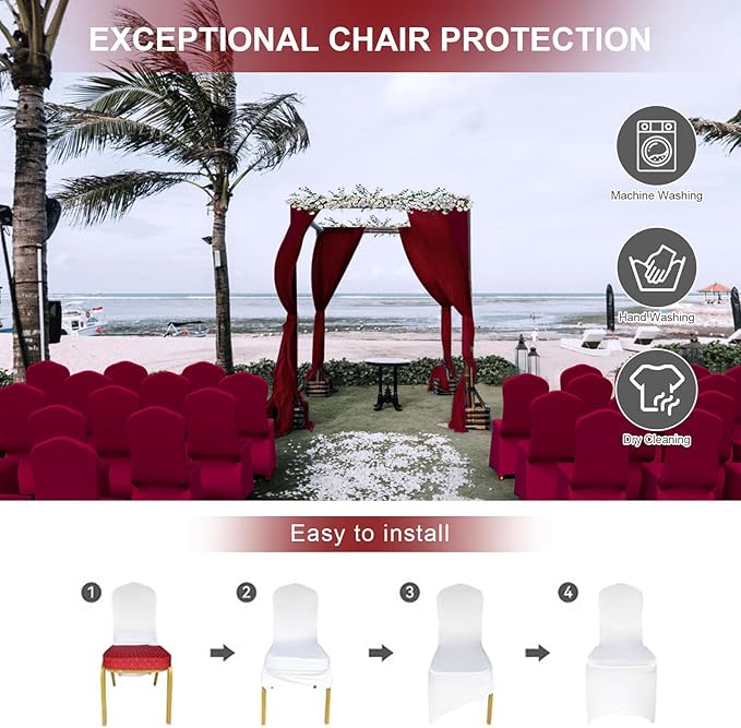 Trlyc 100 Pcs Spandex Chair Covers for Dining Chairs Stretch Polyester Dining Chairs Slipcovers for Wedding Party Decor Banquet Flat-Front Chair Cover (Burgundy)